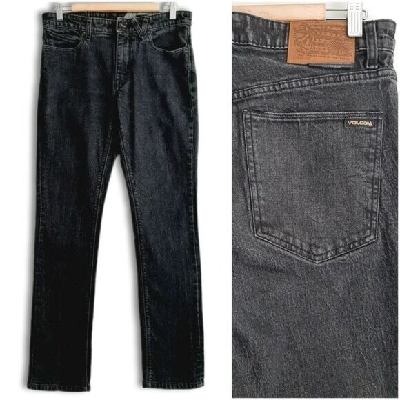 VOLCOM Vorta Slim Straight Fit Vintage Black Jeans Men's Sz 31 - Picture 1 of 13